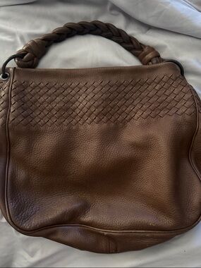 Bottega Veneta Brown Woven Leather Shoulder Bag with Braided Handle